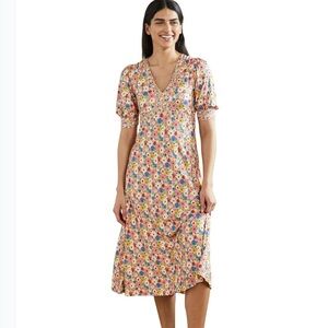 Boden Eva Pink Floral/Milkshake Jersey Midi Dress Size 4 Petite